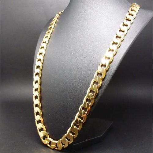 Men's 14K Yellow Gold Plated 24 Inches Cuban Link Chain Necklace 10 mm