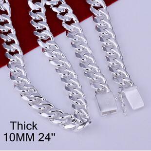 Silver Mens figaro chains Charm Square Silver buckle chains 10MM24''925 Sterling Silver Silver Necklace men short necklace jewelry free ship