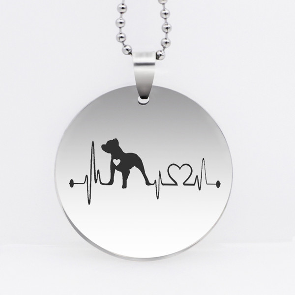 Stainless Steel Pitbull Pendant Necklace Heartbeat Lifeline Dog Necklace Jewelry Drop Shipping YLQ6135