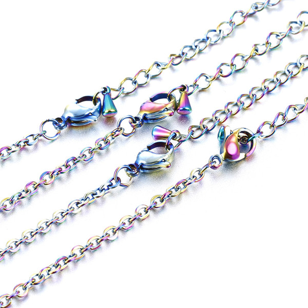 10pcs Rainbow Colored Adjustable Stainless Steel Link Chain DIY Necklaces Jewelry Making 70cm Chain with Lobster Clasp Water Drop