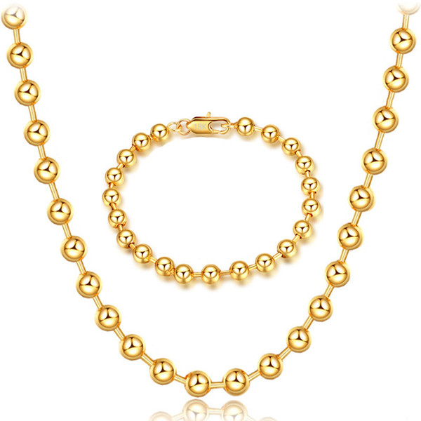 6mm 20inch High Quality 18K Real Gold Plated Beads Necklaces With 