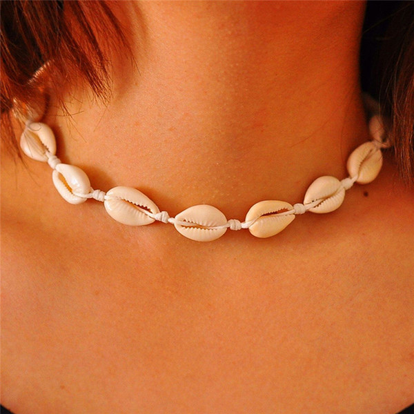 Bow Tie Collar Necklace Shell Choker Necklace Fashion Rope Chain Natural Seashell Choker Boho Sea Shell Chocker