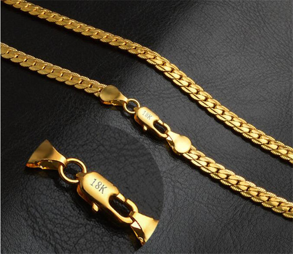 5mm fashion Luxury mens womens Jewelry 18k gold plated chain necklace for men women chains Necklaces gifts R036