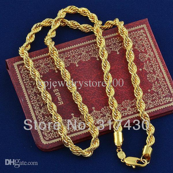 Wholesale - Hot sale Twisted Splendid 14k Real Yellow Gold Filled Necklace Rope link Chain GF Jewelry Mens or womens,60cm,4mm width free S/H