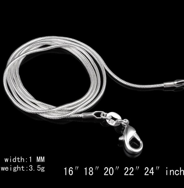 Big Promotions ! 925 Sterling Silver Smooth Snake Chain Necklace Lobster Clasps Chain Jewelry Size 1mm 16inch --- 24inch MOQ 100 pcs