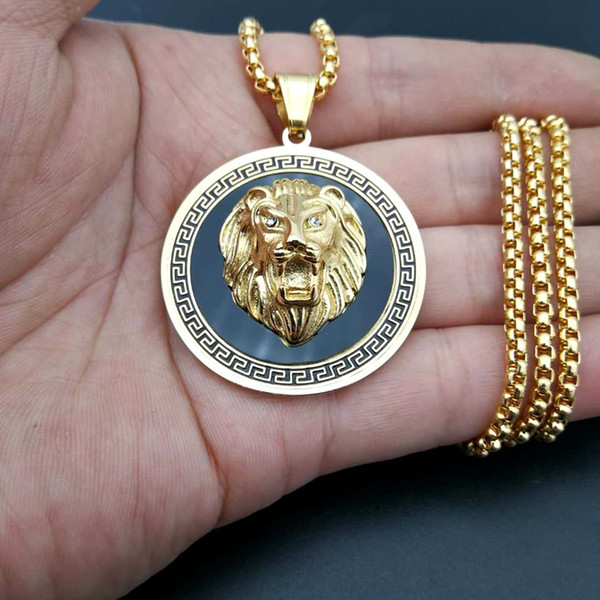 Men's Lion Pendant Round Jewellery Fashion Hip Hop Gold Silver