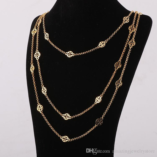 Top Brand brass material ornament hollow pendants in three layers gold and silver plated length of necklace 68cm/77cm/88cm for Women jewelry