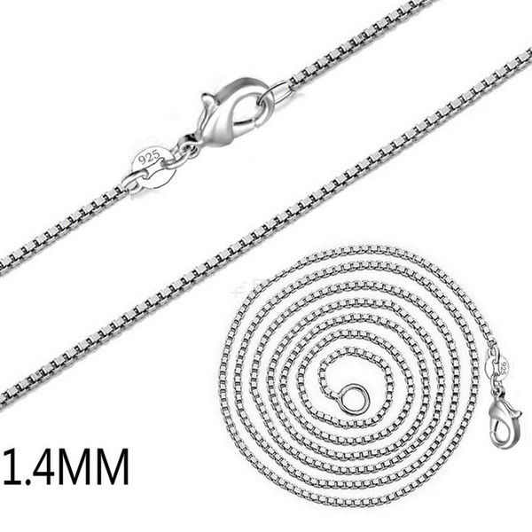 925 Sterling Silver Box chain Necklace High quality 1.4MM Box Chain Necklaces 16-24inches 925 sterling silver Fashion Jewelry Free Shipping