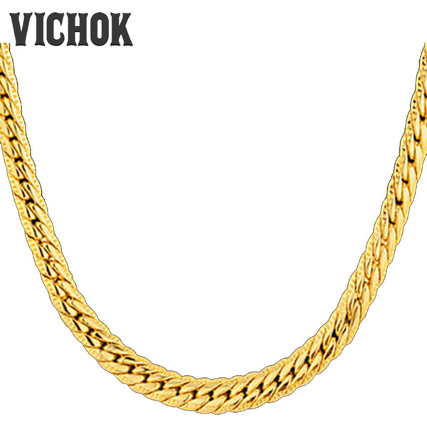 Fashion Men Necklace Snake Chain Necklace Stainless Steel 18K Gold Plated Chain Necklace Bracelets Set VICHOK