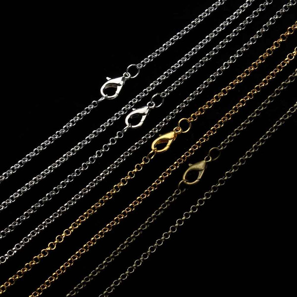 10pcs/lot 3mm Antique Bronze/Silver/Gold Color Long Link Necklace Chains Bulk With Lobster Clasps Diy Jewelry Making 60cm F1782