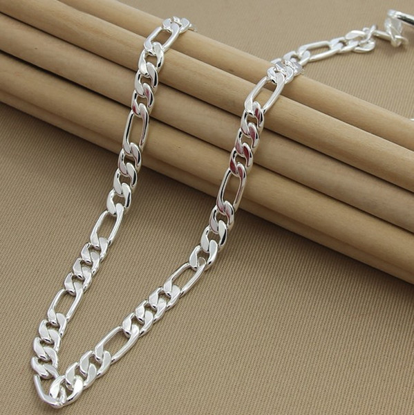 8MM 20'' 50cm Men's Necklaces Silver 925 Jewelry Figaro Chain Necklace High Quality Jewelry for Women Men N187