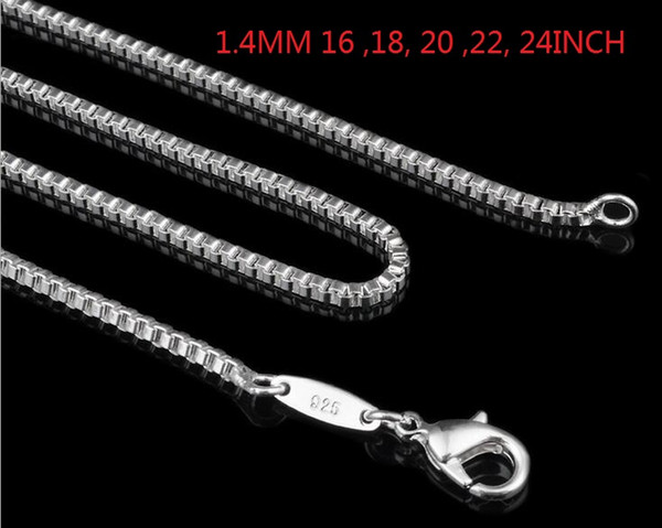 1.4MM Solid .925 Italian Sterling Silver Square Link Venetian Necklace Box Chain 16 18 20 22 24 INCH fashion jewelry 100pcs/