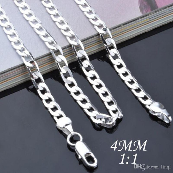 Top Quality 4mm 925 Sterling Silver Necklace Curb Chain Figaro Chain Necklaces two style Link Italy 16-24inch