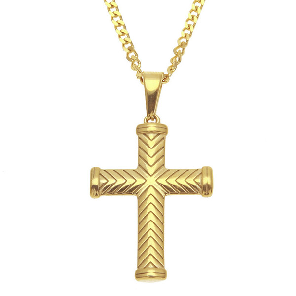 Cool Men Hip-Hop Necklace 316L Stainless Steel Gold Plated Cross Pendant Necklace for Men Women Fashion Punk Jewelry for Friends