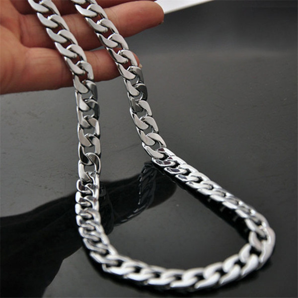 Mens Necklace Chain Stainless Steel Silver-color Punk Wholesale Jewelry 10 mm Wide 50cm Necklace