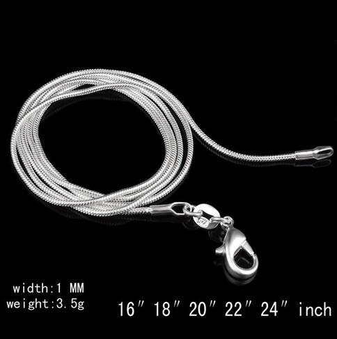 Big Promotions ! 100 pcs 925 Sterling Silver Smooth Snake Chain Necklace Lobster Clasps Chain Jewelry Size 1mm 16inch --- 24inch