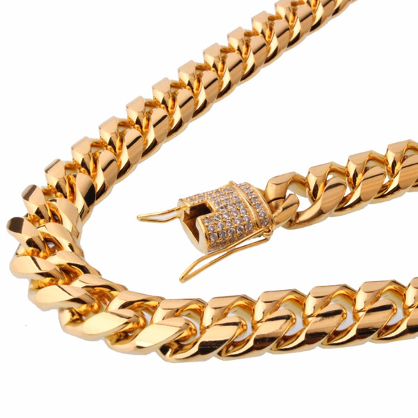 15mm Wide 8-40inch Length Men's Biker Gold Color Stainless Steel Miami Curb Cuban Link Chain Necklace Or Bracelet Jewelry