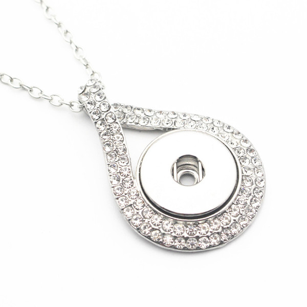 New Arrived Silver Snap Necklace White Rhinestone 18mm Snap Necklace For Women Button Neckalce With 50cm Chains Jewelry