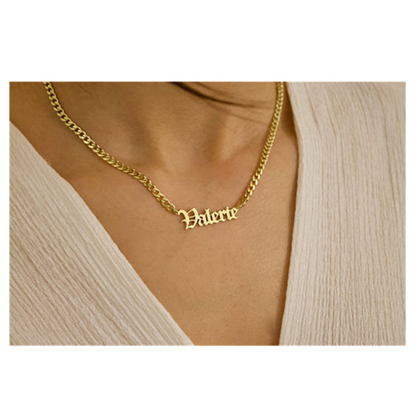 Customize Name Necklace For Femme Old English Rose Gold Stainless Steel Necklace Women Retro Jewelry Bridesmaid Gift Preferred