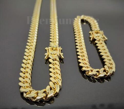 8mm Mens Miami Cuban Link Bracelet & Chain SET 14k Gold Plated Stainless Steel