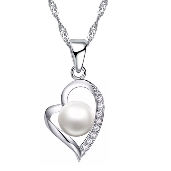 GIEMI Romantic 925 Sterling Silver Jewery for Women Wedding Bridal Fashion Hollow Heart Pendant Necklace Connect Pearl Wholesale