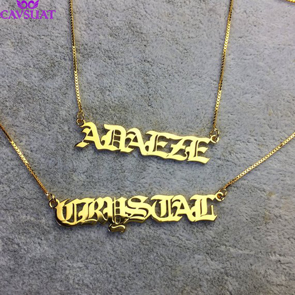 Customized Jewelry Gothic Old English Name Necklace Personalized Letters Wedding Date Pendant Box Chain Women Men Birthday Gifts