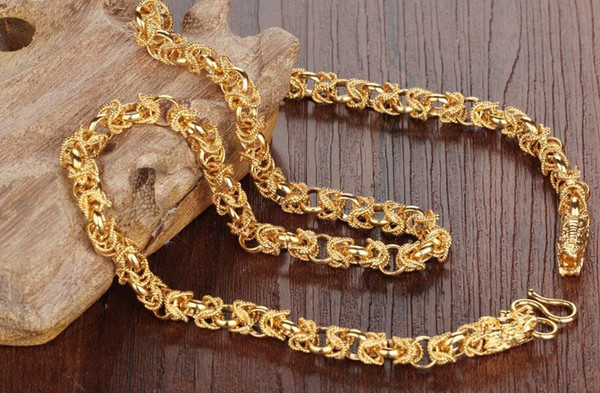 Fine JEWELRY 18K Real Gold Mans Necklace Rock Style Dragon Heads Mens Friendship Fashion Jewelry Chunky Link Chain