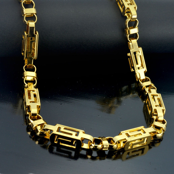 60CM 8mm Cool Stainless Steel Men's Gold Tone Byzantine Necklace Chain N292