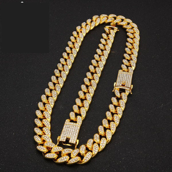 2cm Hip Hop Gold Color Iced Out Crystal Miami Cuban Chain Gold Silver Necklace & Bracelet Set The Hip Hop King 24/18/16inch