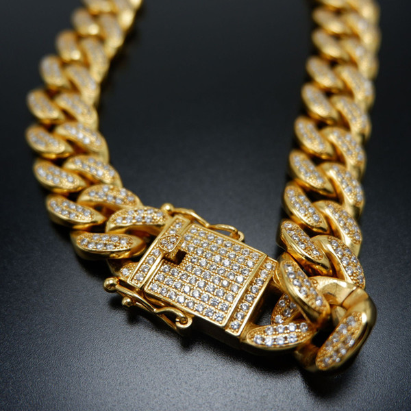 Men Zircon Cuban Miami Link Necklace Copper Material CZ Clasp Iced Out Gold Silver Hip hop Chain Necklace 18 20 22 24inch