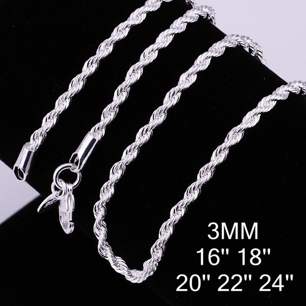 2015 Promotions! 10 piece 925 sterling Silver 3mm rope chain 16inch24inch ,925 sterling silver rope