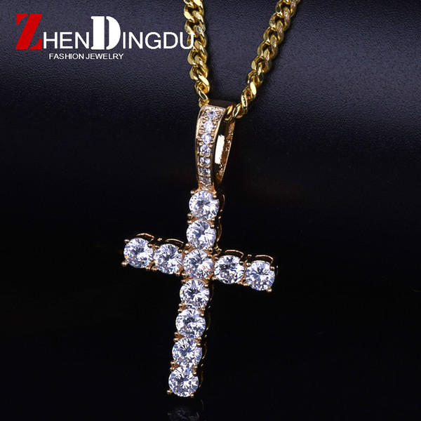 Men Women AAA Zircon Cross Pendant Gold Silver Copper Material Iced Out CZ Cross Pendants Necklace Chain Fashion Hip Hop Jewelry