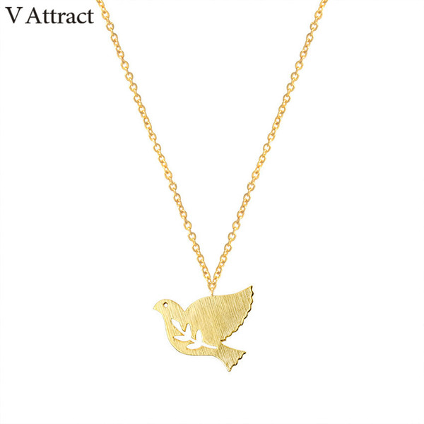 whole saleV Attract 2017 Cute Branch Bird Pendants Necklace Women Fashion Jewelry Silver Chain Peace Dove Choker Couple Charm Collier