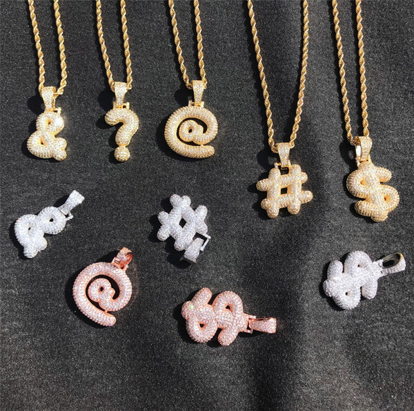 Iced Out Custom Bubble Question Mark Dollar Sign Pendants & Necklaces Charm Cubic Zircon Men Women Hip Hop Jewelry Gifts with Rope Chain