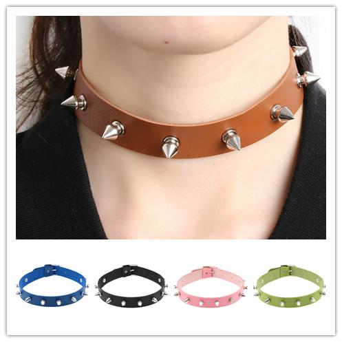 DHL FREE 14 colors Vintage Chic Punk Rock Gothic Unisex Women Men Leather Silver Spike Rivet Stud Collar Choker Necklace Statement Jewelry