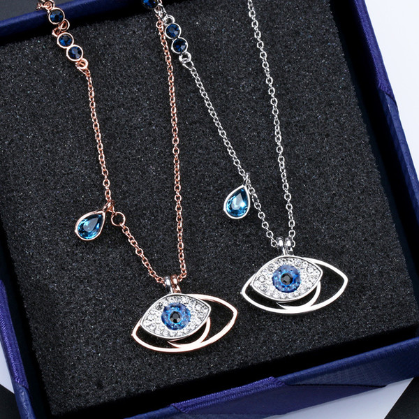 Famous Design Double Blue Evil Eyes Short Necklace For Women Gold Color Cubic Zirconia Charm Feminino Bijuterias