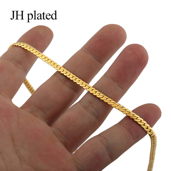 JHplated Trendy Golden Necklaces width 4mm length 50cm fashion Men necklace women jewelry choker boyfriend Birthday present gift