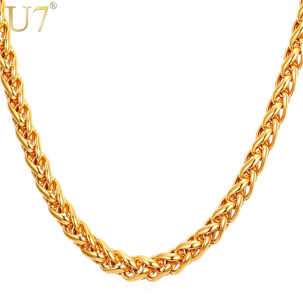 U7 Wheat Chain,Spiga Chain for Men Gold/Black Color Stainless Steel Long/Choker 3mm/6mm/9mm Twisted Necklace Mens Jewelry N571