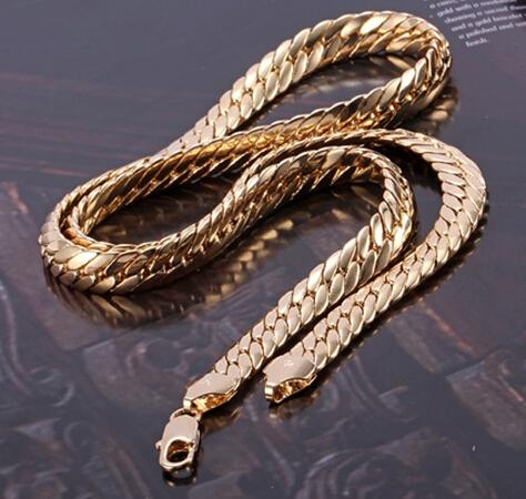 Fast Free shipping fine Yellow Gold jewelry Heavy 84G splendid men's 14k yellow solid gold snakeskin necklace chain 23.6