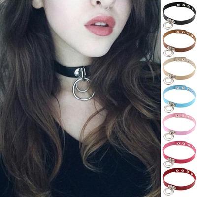 DHL FREE Vintage Punk Rock Dark Harajuku Double Round Pendants Leather Collar Choker Necklace for Women Gift 16 colors