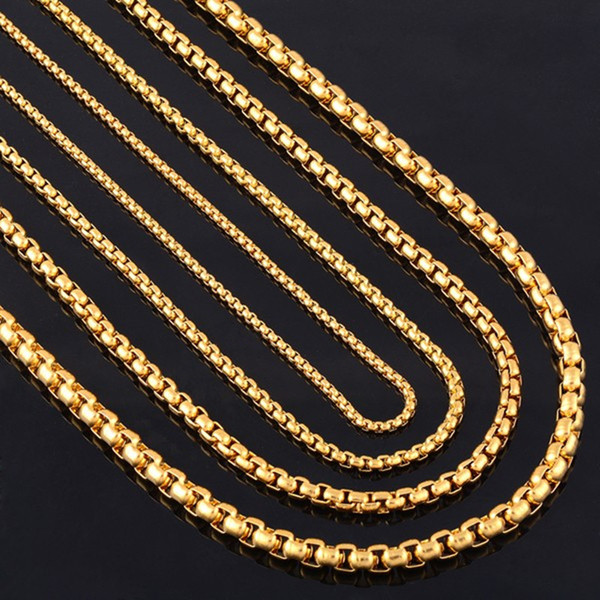 Width 1.5mm/2mm/2.5mm/3mm/3.5mm Gold Stainless Steel Round Box Link Chain Necklaces For Women Men High Quality Wholesale