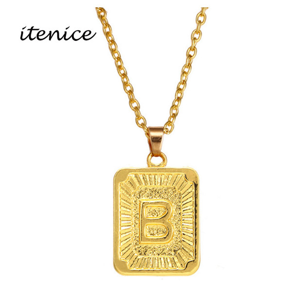 ItenEthiopian Girls Fashion Jewelry Gold Stainess Chain Alphabet Square Hyperbole Pendant Necklace For Women