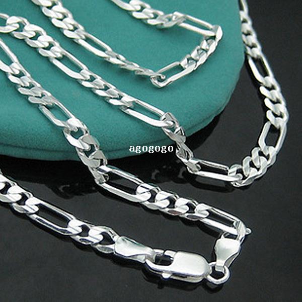 925 Necklace - PBN102 / Men's Sterling Silver 925 Figaro Chain Necklace 4mm 16-30