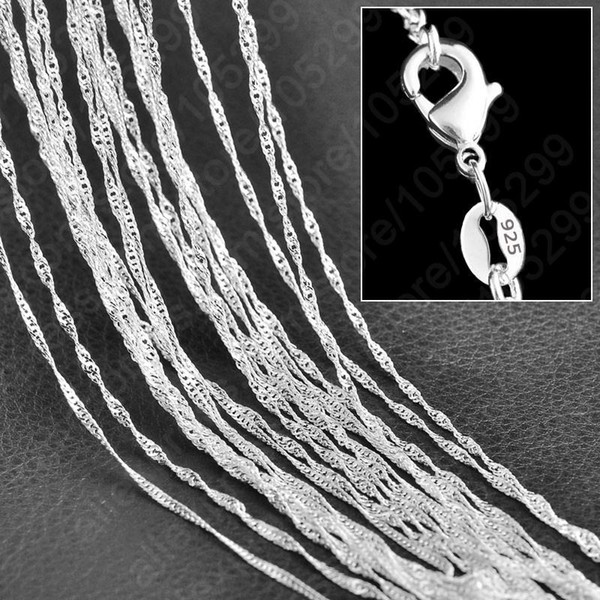 Wholesale-Promotion Sales! Wholesale Solid 925 Sterling Silver Beautiful Water Wave Necklace Singapore Chain With Lobster clasps