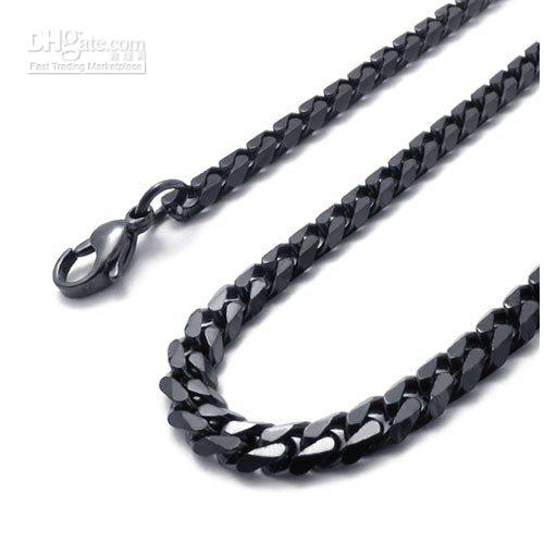 Width 4mm/5mm/6mm 316L Stainless Steel Mens Black Plated Faceted Flat Hammered Curb Chain Necklace (18