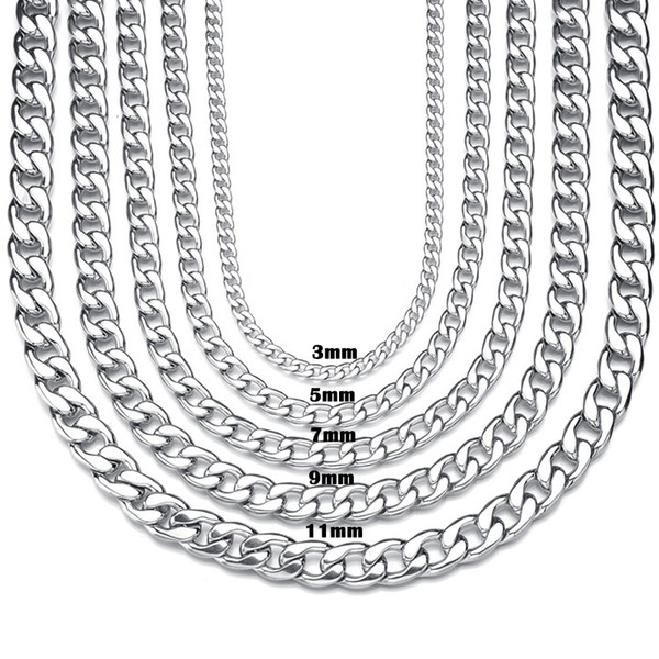 Miami Cuban Link Chain Necklace 3mm 5mm 7mm 9mm Silver Color Curb Chain For Men Jewelry Corrente De Prata Masculina Wholesale mens necklace