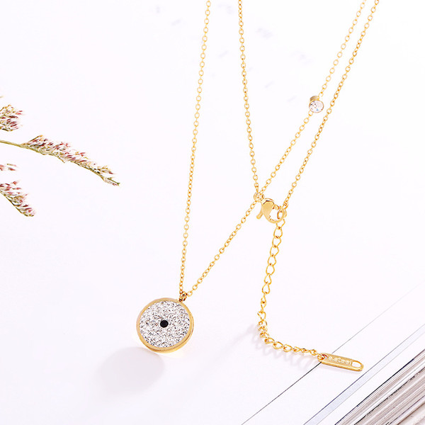 Fashion Rose Gold-color Silver Stainless Steel Pendant Necklace Fine jewelry Classic Full Rhinestone Round Pendants For Woman