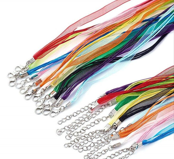 100pcs Variety 6Colors Ribbon Voile Necklace Cord Necklace Chain Clasp for Jewelry Making findings