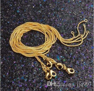 wholesale freeshipping 20pcs lot 1mm 18K gold-plated snake chain bone chain high quality hot sell female gold jewelry chain birthday gift