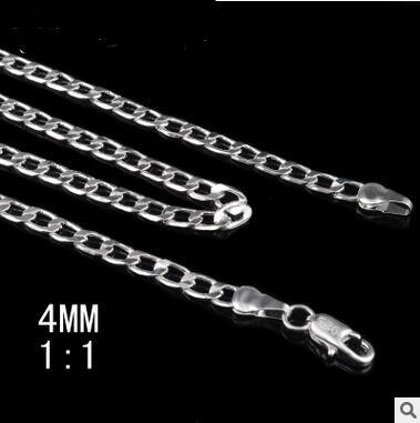 wholesale-freeshipping 2pcs 4mm a sideways necklace Europe and the United States selling silver jewelry fashion fashion silver chain hotse